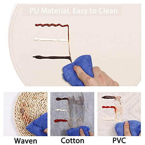 Set of 4 Faux Leather Round Placemats and Coasters, Coffee Mats Kitchen Table Mats, Waterproof, Easy to Clean for Kitchen Dining Round Table - color: A Beige, size: Set of 4