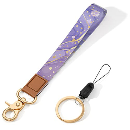 Wrist Lanyard Key Chain, Wristlet Strap Keychain Holder for Women Men Car Keys Wallet Card Phone - color: Purple Marble