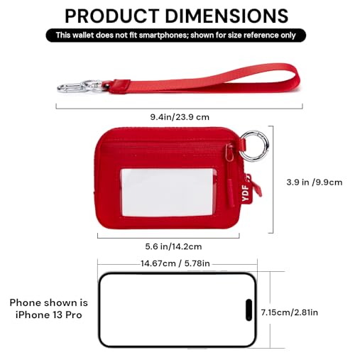Small Wristlet Wallets for Women with Clear ID Window, Keychain Coin Purse | Organized Interior with 3 Card Slots, Inner Mesh Pouch, Lipstick Holder, Metal Key Ring and Detachable Wrist Strap - color: Red