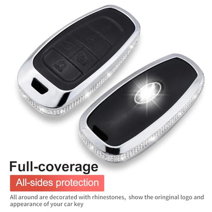 for Hyundai Key Fob Cover with Keychain, Black Genuine Leather Crystal Key Case Protection Shell Compatible with 2019 2020 2021 2022 Sonata Tucsonn, 5 Buttons - size: Fit for Hyunda C (5 buttons)