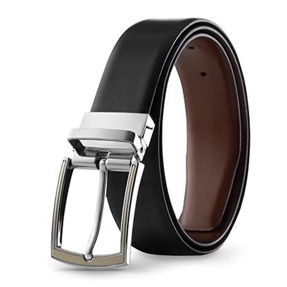 Prospero Comfort Men's Reversible Classic Dress Belt Italian Top Grain Leather Black & Brown Rotating Buckle - color: Classic Finish Black & Tan, size: 36