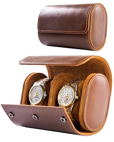 MR.OKAY 2 Watch Travel Case-Classic Leather Watch Case With Superb Texture.Portable Watch Roll Or Organizer For Storage And Display. Best Travel Gift for Men,All Handcrafted By Artisans. - color: Espresso, size: 2 Watch Case