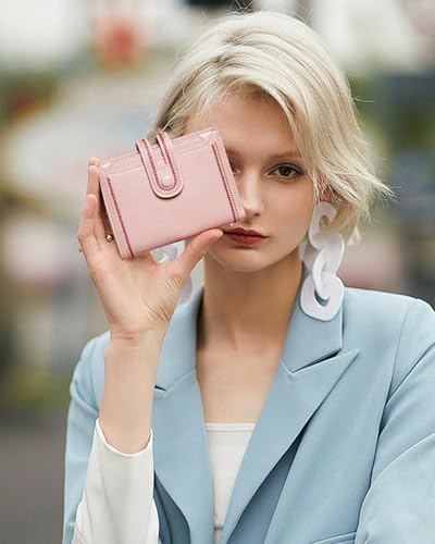 TFKGS Small Wallet for Women Vegan Leather RFID Blocking Bifold Compact Credit Card Holder with Zipper Coin Pocket Pink - color: 3-Pink
