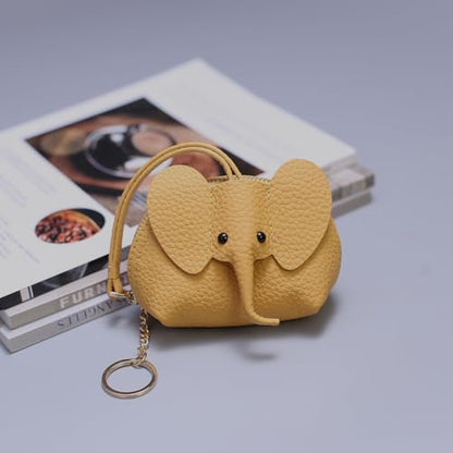 DORIS&JACKY Small Leather Coin Purse for Women Mini Elephant Zipper Wallet - color: 3-Yellow