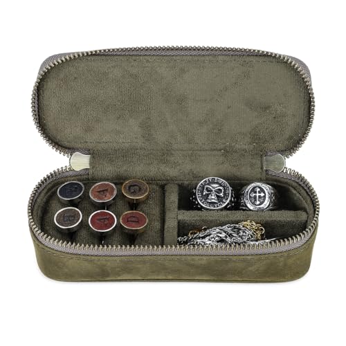 CONTACTS Crazy Horse Leather Cufflink Box for Men Travel Jewelry Storage Case Small Jewelry Organizer Padded Tray for Cufflinks Rings Earrings Studs (Green) - size: Rectangular-Green