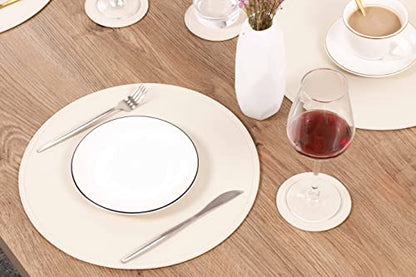 Set of 4 Faux Leather Round Placemats and Coasters, Coffee Mats Kitchen Table Mats, Waterproof, Easy to Clean for Kitchen Dining Round Table - color: A Beige, size: Set of 4