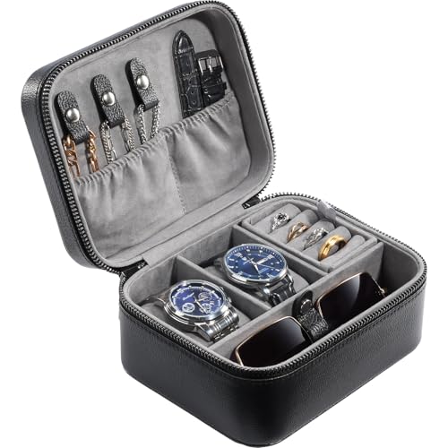 ProCase Travel Watch Case, 2 Slots Mens Jewelry Box -Black | PU Leather Storage Case for Watches, Cufflinks and Accessories, Zippered Carrying Organizer Bag for Man - color: Black, size: 2-Slot