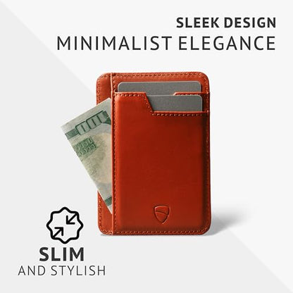 Vaultskin BRIXTON Slim Top-Grain Leather Card Wallet with ID Window, RFID | Small thin minimalist front pocket credit and cash holder case for men, women and ladies, scan-proof blocking, everyday carry - color: Chestnut Brown