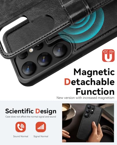 OCASE for Samsung Galaxy S25 Ultra Detachable Wallet Case, Black | 2-in-1, Card Holder, RFID Blocking, Stand, Wrist Strap, Shockproof, Wireless Charging, Magnetic, PU Leather Flip Phone Cover - color: Black, size: Samsung Galaxy S25 Ultra
