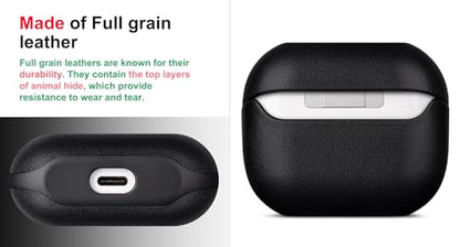 LOPIE Leather Case for Samsung Galaxy Buds 3 / Buds3 Pro/Samsung Buds 3 FE Case Cover with Lanyard - Made of Full Grain Leather - Handmade Drop Protection Hard Shell Cover - Black - color: Black, size: Top Grain Leather