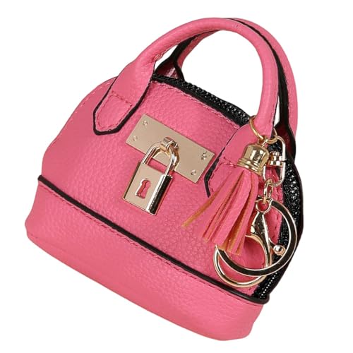 Womens Unique Change Purse Creative Mini Tote Bag Charms Leather Coin Keychain Wallet (Rose Red) - color: Rose Red