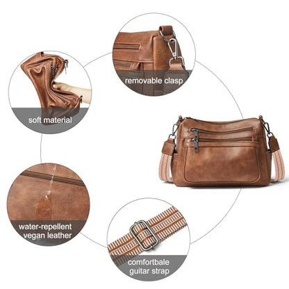 Bluome Crossbody Purses for Women, Medium Large Faux Leather Crossbody Bags Lightweight Sling Bag Shoulder Handbags - color: Brown, size: Large 12L