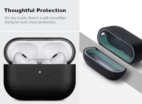 Haobobro Handcrafted for AirPods Pro 2 Case Cover | Synthetic Leather Case with Cleaner Kit | Carbon Fiber Textures | Drop Protection Hard Cover for AirPods Pro 2nd Generation 2022 - Black | Selected Vegan Leather, Carbon Fibre Texture, Handcrafted Hard S