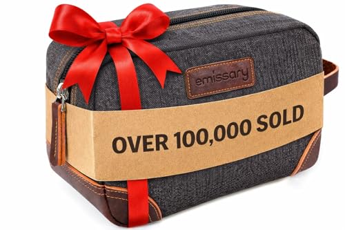 emissary Men's Canvas Travel Toiletry Bag, Leather Dopp Kit - Gray - color: Gray
