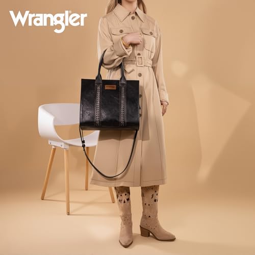 Montana West × Wrangler Tote Bags Purses for Women Work Top-Handle Handbags with Strap - color: E-black
