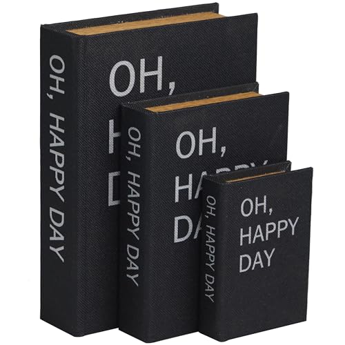 Deco 79 Linen Fabric Decorative Box Storage Book Book Shaped Boxes with Typography and Gold Page Inspired Detail, Set of 3 Decorative Keepsake Boxes 12", 9.35", 6.45" H, Black - color: Black, size: 12", 9.35", 6.45"H