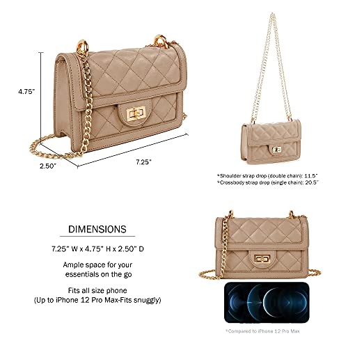 SG SUGU Small Quilted Crossbody Bag, Trendy Designer Mini Shoulder Bag, Phone Wallet Purse for Women - color: Taupe
