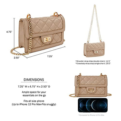 SG SUGU Small Quilted Crossbody Bag, Trendy Designer Mini Shoulder Bag, Phone Wallet Purse for Women - color: Taupe