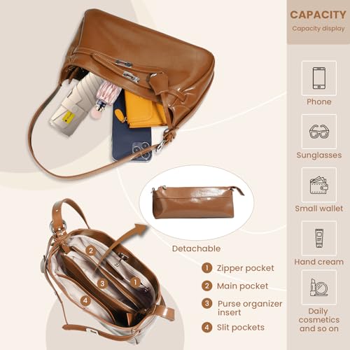 Genuine Leather Hobo Bag for Women, Slouchy tote Bags Purse Shoulder bag - color: S-brown