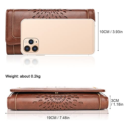 APHISON Womens Wallets RFID Blocking Leather Clutch Long Wallet for Women Card Holder Phone Organizer Ladies Travel Purse Hollow Out Sunflower Design Gift - color: coffee