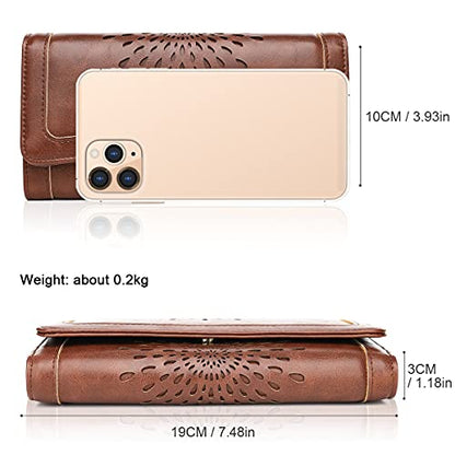 APHISON Womens Wallets RFID Blocking Leather Clutch Long Wallet for Women Card Holder Phone Organizer Ladies Travel Purse Hollow Out Sunflower Design Gift - color: coffee