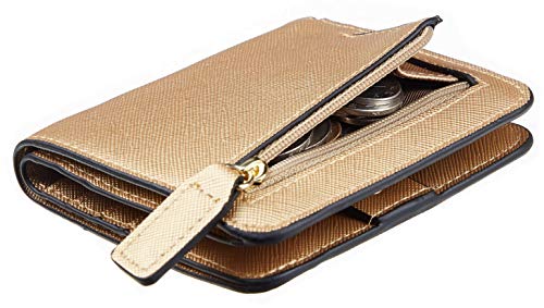 Toughergun Women’s Small Slim Leather Wallet with RFID Protection, Compact Bifold Mini Purse with Clear ID Window - color: CH Champagne Gold