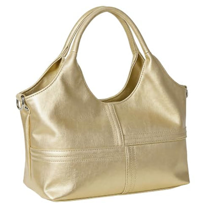 KOGTLA Medium Vegan Leather Purses for Women with Detachable Satchel Strap, Ladies Handbags, Tote Hobo Bags with Two-Handle - color: Gold