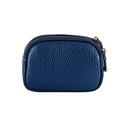 Genuine Leather Coin Purse for Women Small Double Zipper Wallet Mini Change Pouch with Bee Charm for Cash Cards Keys Cute Compact Organizer (Royal Blue) - color: Royal Blue