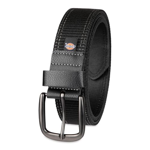Dickies mens Industrial Strength Leather Belt – Workwear, Durable, Reinforced, Heavyweight - color: Black Nylon Overlay, size: Small (30-32)