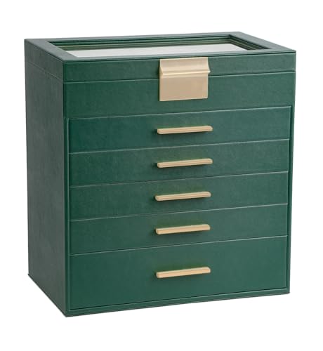 BOOVO Jewelry Box for Women, Green 6 Layer Large Jewelry Organizer with Glass Lid for Necklace, Bracelet, Earrings Storage, Jewelry Organizers and Storage for Girls Gift (Green and Gold, 6 layer) - color: Green and Gold, size: 6 layer