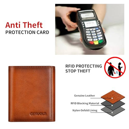 Trifold Wallets for Men Genuine Leather Large Capacity RFID Blocking, Includes Id Window and Credit Card Holder,Mens Wallets Leather (Brown) - color: Brown