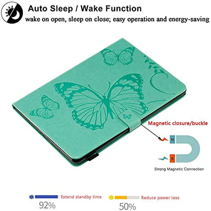 for iPad 9th/8th/7th Generation Case 10.2" 2021/2020/2019,iPad Air 3rd Gen 10.5" 2019/iPad Pro 10.5 Case with Stand/Pencil Holder [Auto Wake/Sleep] Embossed PU Leather Cover, Green Butterfly - color: 04# Green Butterfly