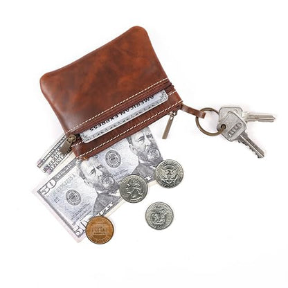 Coin Purse for Men,Coin Pouch for Men,Genuine Leather Mens Tray Purses Coin Purse Cash Change Wallet Key Holder Money Pouch (Cognac Brown) - color: Cognac Brown