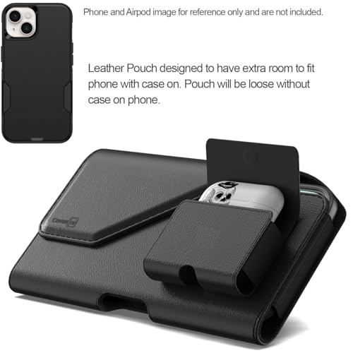 CoverON Holster with Galaxy Buds Holder for Samsung Galaxy S10+ S10 Lite/Note 20 Ultra/Note 10+ 9 8 7 5/XCover Pro FieldPro J7 F56 M56 Phone Case Belt Clip Leather Pouch (Fits Otterbox/Any Case)