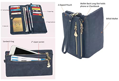 Aslana Soft Leather Long Wallet Wristlet with hand Strap Clutch Bag for Women Card holder Phone Bag (Black) - color: #01 Black