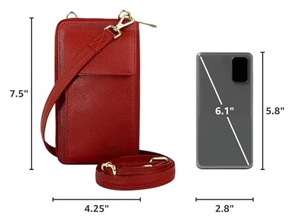BULL GUARD Crossbody Bag for Women, Leather Phone Wallet Purse with Adjustable Anti Theft Strap & RFID Blocking 12 Card Slots - color: Red Velvet Bliss Latte - Small