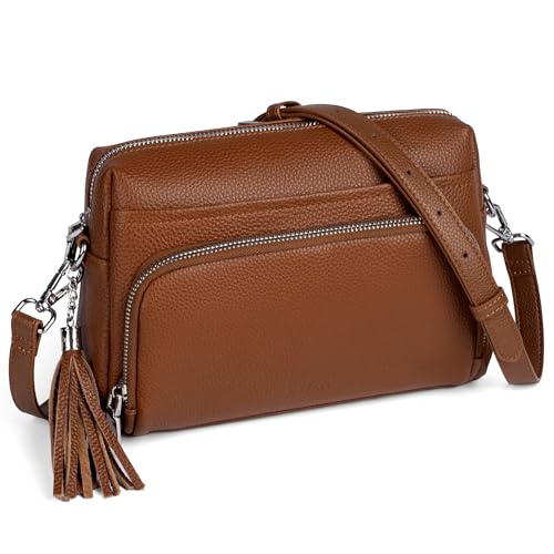 befen Genuine Leather Crossbody Bags for Women Leather Wallet Travel Purse | Real Leather, Purse with Built in Wallet, RFID Blocking Card Slots, Crossbody Bag with Wallet, Detachable Shoulder Strap - color: Cognac Brown