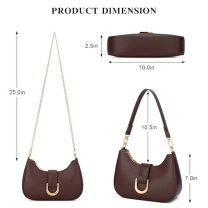 KKXIU Shoulder Bag for Women Trendy Everyday Purse Cute Handbag | Removable Short Strap, Extra Gold Chain for Versatile Style,Inner Zipper Pocket & 3 Card Slots, PU Vegan Leather - color: Coffee