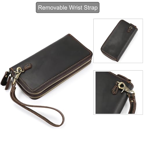 Genuine Leather Long Wallet for Men, Large Capacity Purse Clutch Bag Handbag Checkbook Cash Credit Cards Phone Holder | Large Capacity - color: 1009-Dark Brown