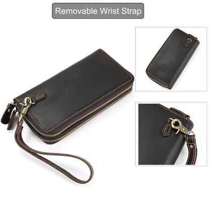 Genuine Leather Long Wallet for Men, Large Capacity Purse Clutch Bag Handbag Checkbook Cash Credit Cards Phone Holder | Large Capacity - color: 1009-Dark Brown
