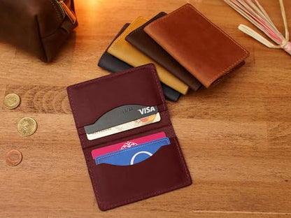 Leather Card Holder for Men Women, Slim Minimalist Credit Card Wallet (Burgundy) - color: Burgundy