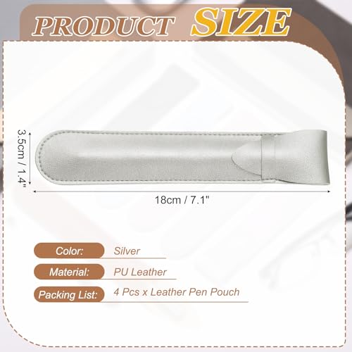 PATIKIL 4Pcs Leather Pen Pouch Sleeve, Leather Fountain Pen Holder Case Protective Cover for Storing Ball Points Pencils Fountain Office Business Gifts, Silver - color: Silver