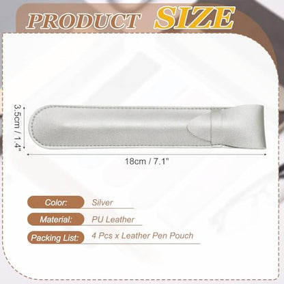 PATIKIL 4Pcs Leather Pen Pouch Sleeve, Leather Fountain Pen Holder Case Protective Cover for Storing Ball Points Pencils Fountain Office Business Gifts, Silver - color: Silver