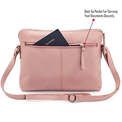 Leather Crossbody Bags for Women Small Soft Genuine Pebbled Sling Shoulder Handbag Crossover Purse with Full Adjustable Strap (Baby Pink Nappa) - color: Baby Pink Nappa