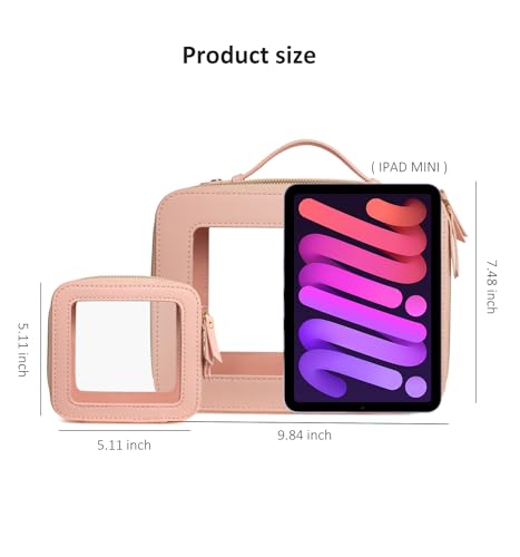 Clear Makeup Bag Sunscreen Bag Small Mini Travel Toiletry Bag Cosmetic Organizer,TSA Approved Waterproof PU Leather Portable Cosmetic Pouch for Summer Beach Vacation,Pool &Gym(Mini Pink) - color: Pink, style: Mini