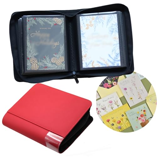 82 Pocket 5x7 Greeting Card Organizer Album,Christmas Card Book | binder for Storage protect birthday,postcard,wedding,xmas holiday card holder &display grad card keepsake gift box - color: Red