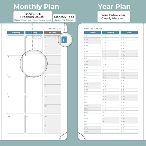 Weekly Monthly 2027 Planner (Jan.27-Dec.27),6.5"x3.75",12 Months Agenda Plan with Month Tabs & Pocket,Expenses/Note Pages, Appointment Book Calendar with Vegan Leather Cover,Dusty Blue - color: Dusty Blue, size: Pocket-6.5" x 3.75", style: Jan.2027-Dec.20