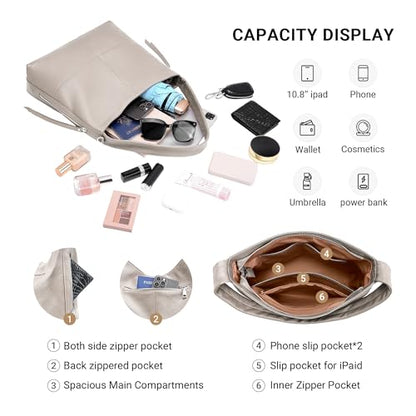 Genuine Leather Hobo Bags for Women Crossbody Purses Work Tote Bag Designer Shoulder Handbags with 2 Straps - color: Grey