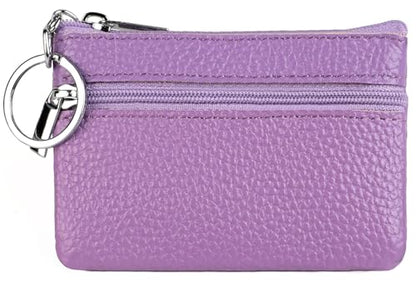Women's Leather Small Coin Purse with Keychain, Mini Card Holder Case (Light Purple) - color: Light Purple