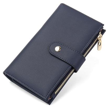 yiijay Wallet for Women RFID Blocking Leather Trifold Clutch Wallet Credit Card Holder Ladies Travel Wallet Purse with Passport/Pen Holder - color: 1Royal Blue